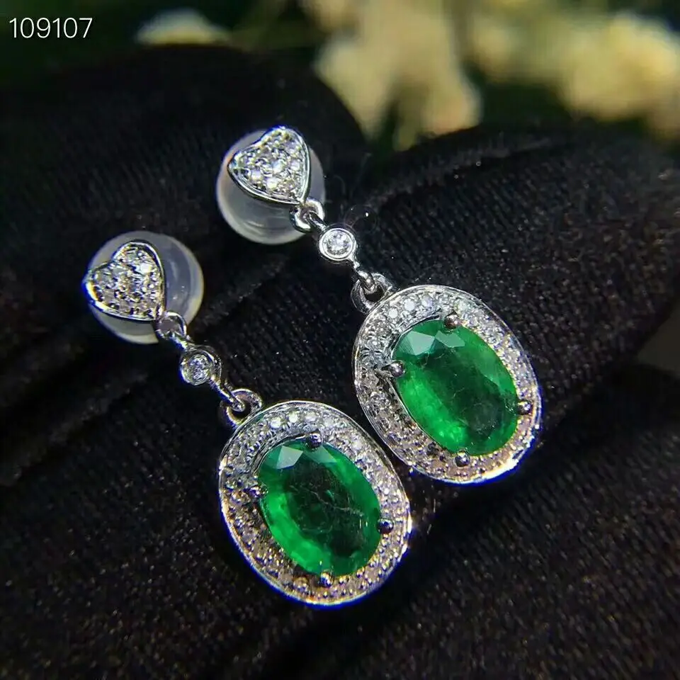 [MeiBaPJ] Натуральный Колумбия изумрудно зеленый драгоценный камень простые серьги с подвесками Настоящее серебро 925 серьги ювелирные