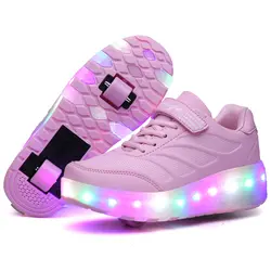 Детская светодиодный легкие кроссовки с два колеса для мальчиков и девочек роликовые коньки повседневная обувь с роликом для девочек