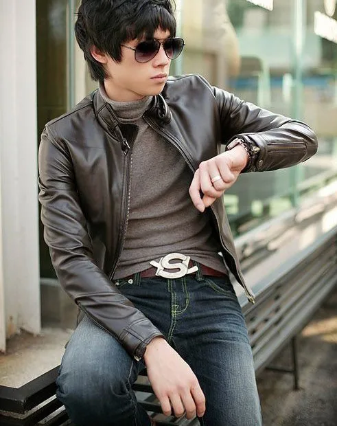 2016 Korean men's casual wholesale direct leather coat zipper cuffs ...