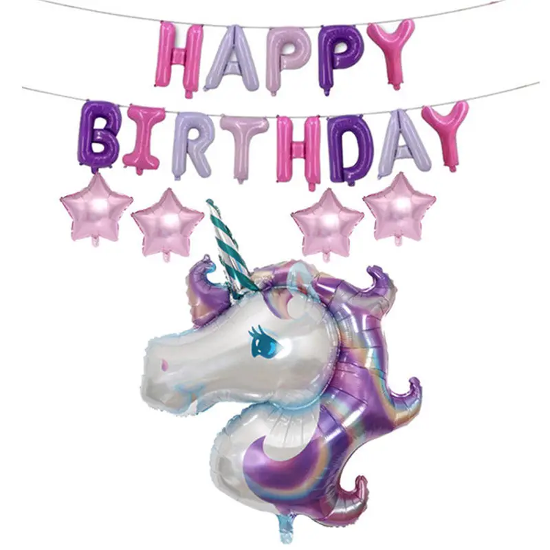 

18pcs Cartoon Unicorn Balloon Kids Happy Birthday Letter Balloons Unicorn Birthday Baby Shower Party Decor Dropshipping