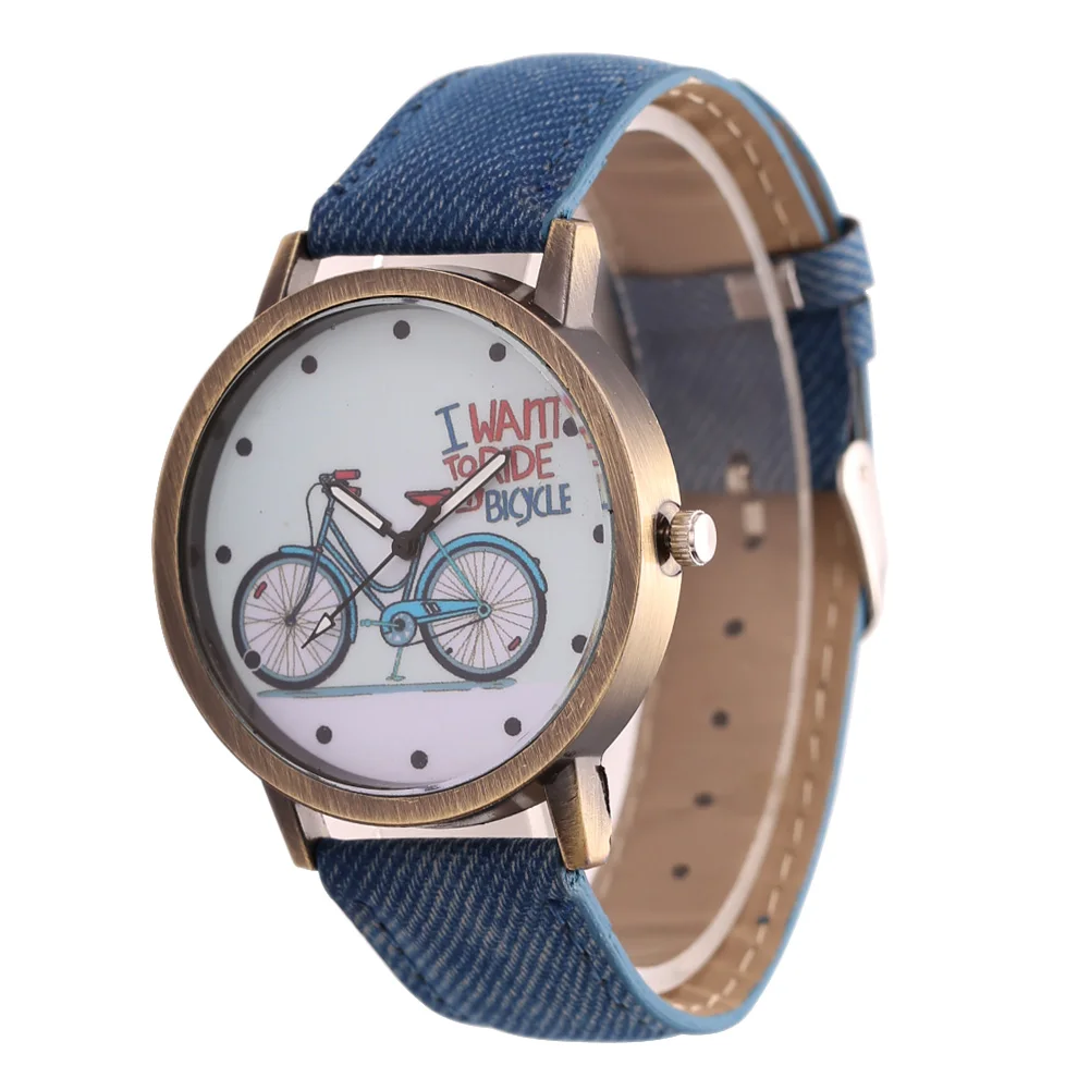 Fashion Vintage Jeans Strap Watches For Women PU Leather Bike Watch