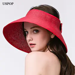 2018 г. новые женские солнечные шапки складные бантом ручной работы соломенные шляпы от солнца Женская Повседневная Большой край