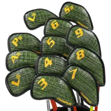 NEW Champkey Golf Iron Headcover 12pcs/set with Closure New Green Color Snake Thick PU Leather Surface
