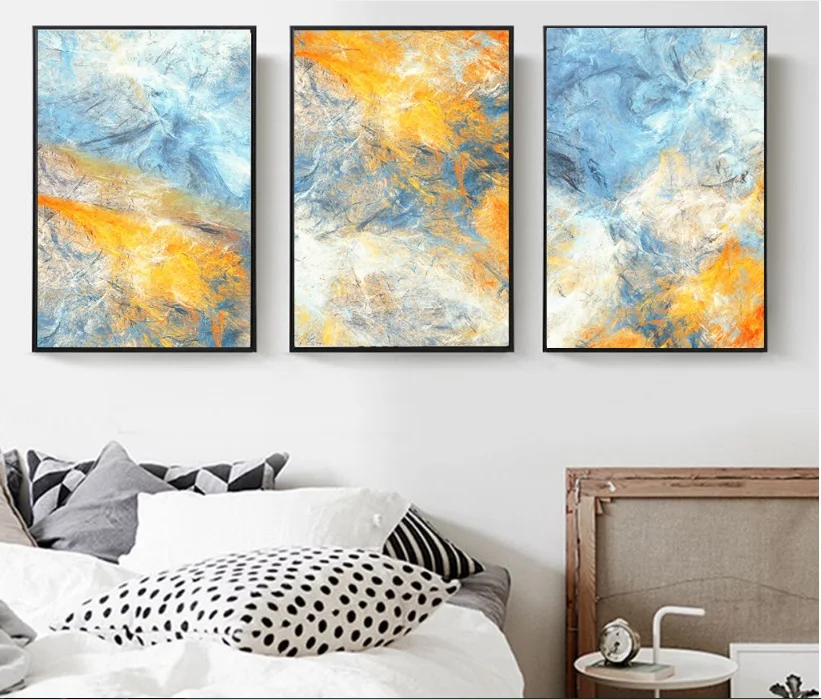 

Blue and Yellow Line Graffiti Abstract Canvas Art Paintings Modular Wall Pictures for Living Room Home Decor Posters and Prints