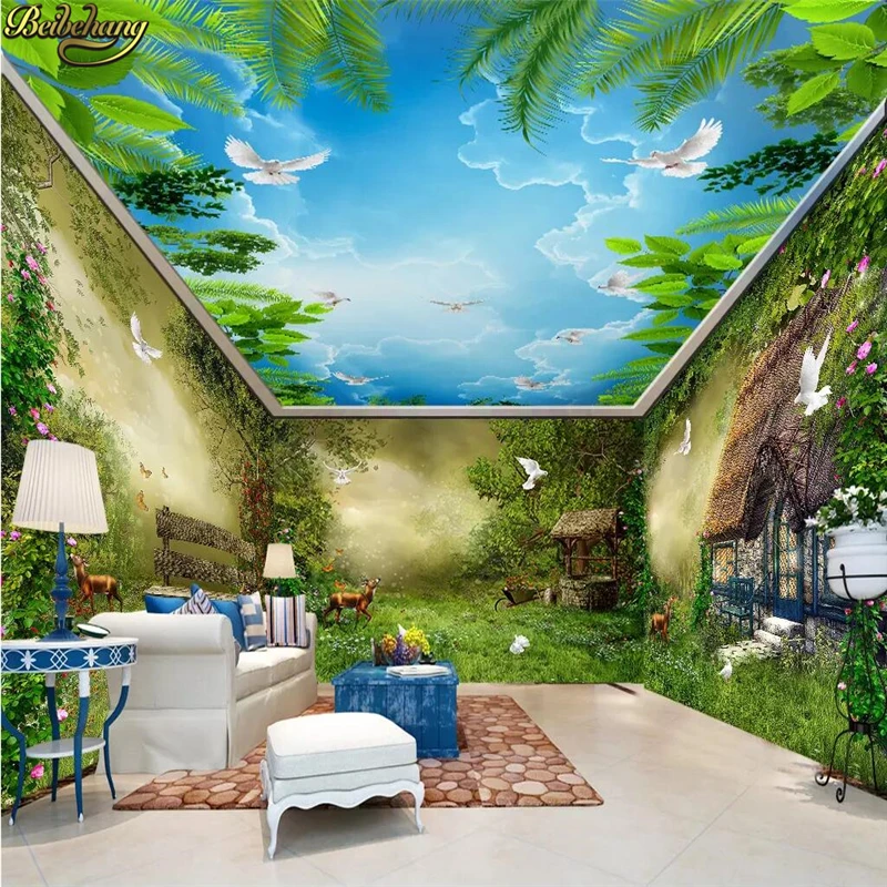 beibehang Custom Fantasy Fairy Forest Lodge Wallpaper Living Room Bedroom Backdrop papier peint Mural 3D wall papers home decor |