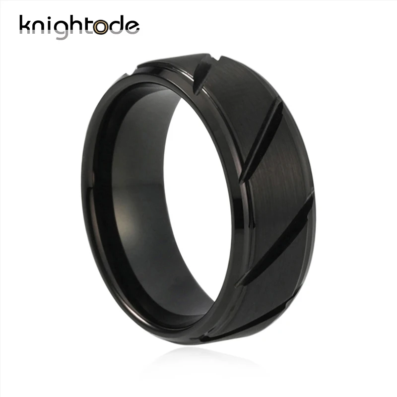 

Knightode Black Fashion Rings Tungsten Rings With Grooves Jewelry Round Rings Vintages Style