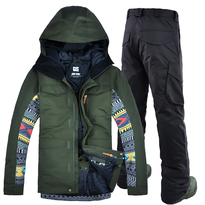 Gsou snow, мужские лыжные костюмы, водонепроницаемые ветрозащитные-30, теплые лыжные комплекты, куртки и штаны для мужчин, зимняя одежда, дышащая