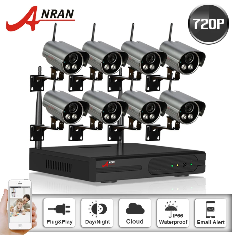 Plug And Play 8CH Wireless NVR CCTV Kit 720P HD WIFI IP Camera 2 Array