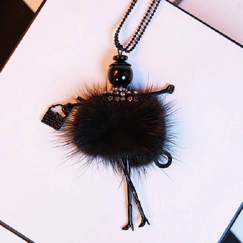 

2018 new fashion Crystal Dancing Girl Mink Hair Doll Necklace Long Sweater Chain Necklaces for Women Lovely 2 Color Jewelry 8