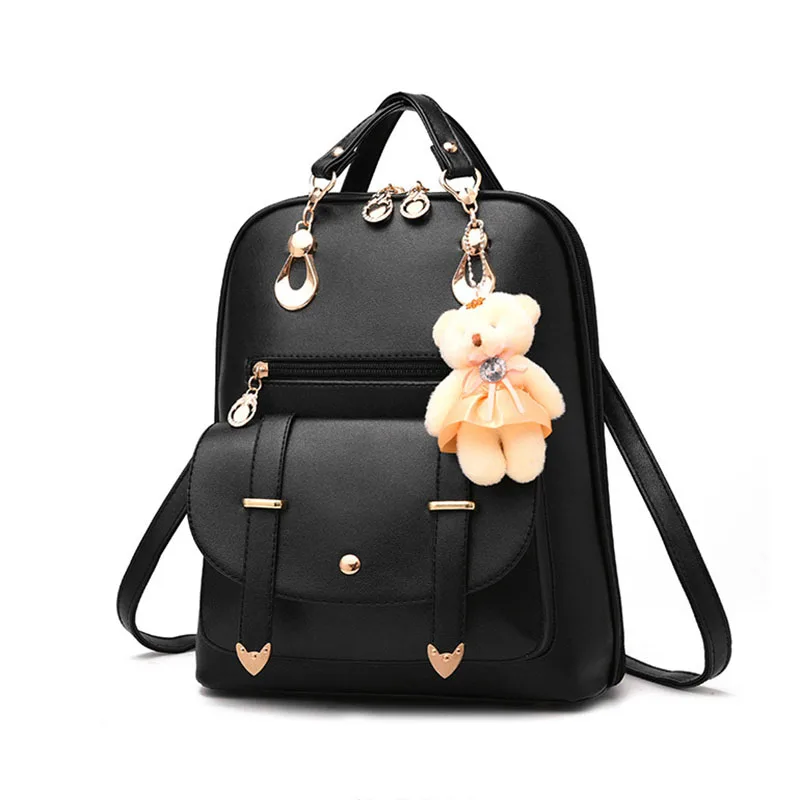 

Preppy Style Women Backpack Bear Toys PU Leather Schoolbags for Teenage Girls Female Rucksack Shoulder Bag Travel bag