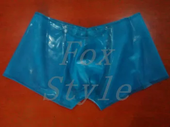 

Free shipping! latex sexy shorts with pocket front for men in trasparent blue