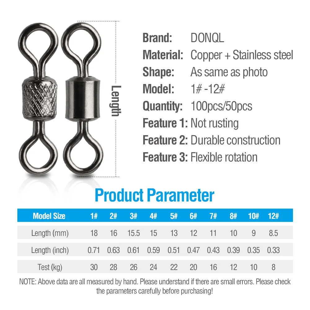 DONQL 50/100 шт./лот, подшипник, форма завальцовки, рыболовный соединитель, поворотные приманки из нержавеющей стали, соединитель для морской рыбы, аксессуары, снасти