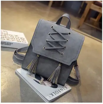 

1 piece Pu Leather bandage Tassel Square Weave Women Backpack School bag for teenager Girls Female