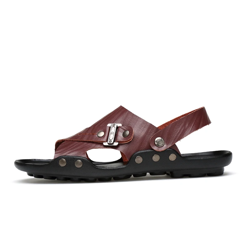 

Men's Summer Sandals Leather Two Ways of Wearing Slippers Outdoor Beach Shoes