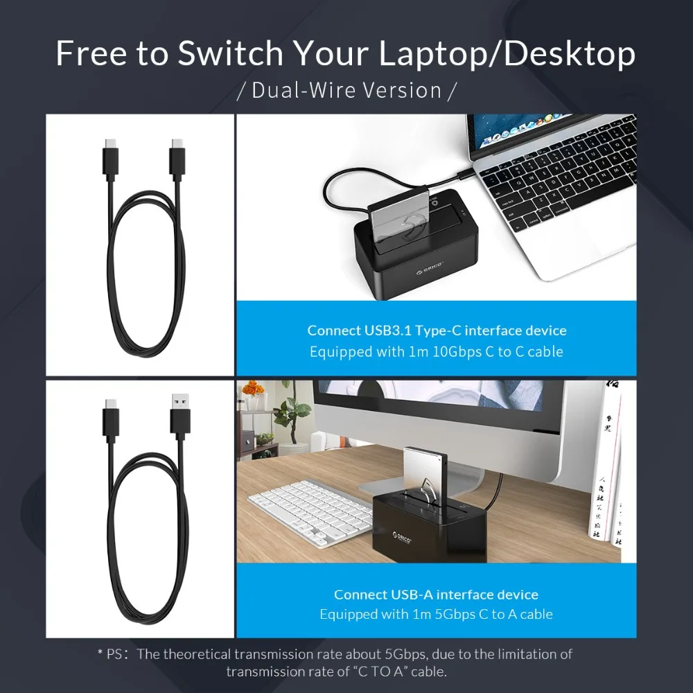 ORICO HDD Docking Station SATA zu USB C 31 Gen2 Adapter für 25 35
