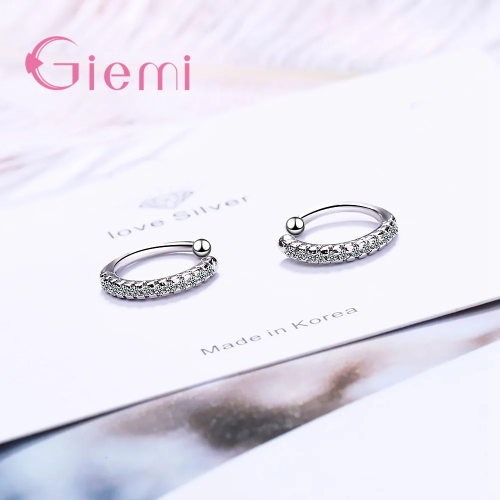 925 Sterling Silver Ear Clip Earrings Simple CZ Crystal Paved Circle Loop Design Cuff Jewelry for Wedding Engagement ear clip earrings clip earrings ear clip ear accessories