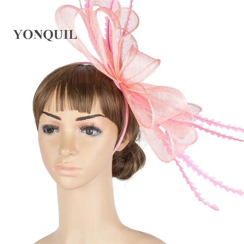 Розовый sinamay millinery Коктейльная шляпа основа Чародейка головные уборы вечерние для торжественных случаев Свадебные перьевые аксессуары Высокое качество MYQ035