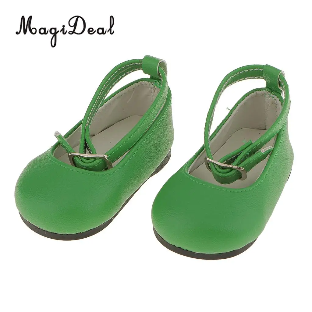 MagiDeal Cute 1Pair Patent Leather Pump Dolly Flat Ankle Strap Shoes w/ Bow for 18 Inch America Girl Doll Pretty Dress 6Colors