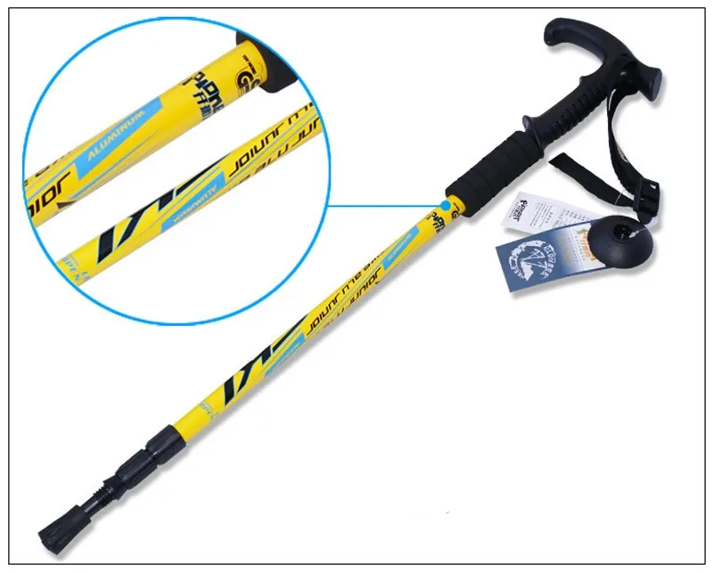 Pólo de Esqui Bengala de Trekking 2018 Muleta Ajustável Caminhadas Esqui Escalada Camping Telescópica Cane Alpenstock Alumínio Choque 19 2018 muleta trekking pólo de esqui bengala