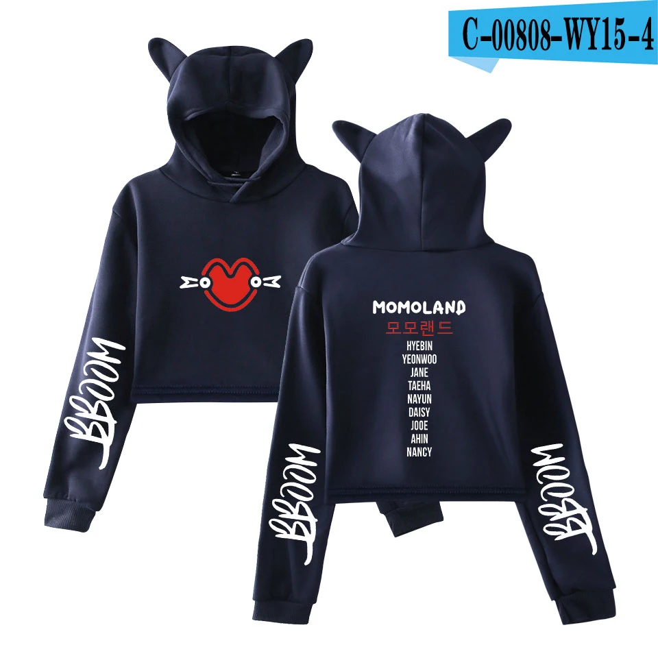 Модный трендовый женский укороченный топ MOMOLAND с котом сезон лето 2019 худи свитшот