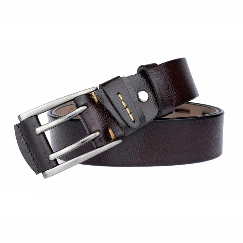 Men Wide Genuine Leather Belt High Quality Fashion Double Pin Buckle