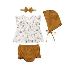 4 шт., летний топ с цветочным рисунком для новорожденных девочек, футболка, штаны, шляпа, одежда