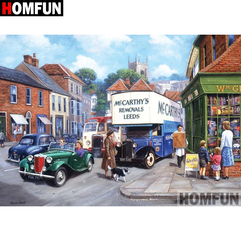 

HOMFUN 5D DIY Diamond Painting Full Square/Round Drill "Town street" 3D Embroidery Cross Stitch gift Home Decor Gift A08208