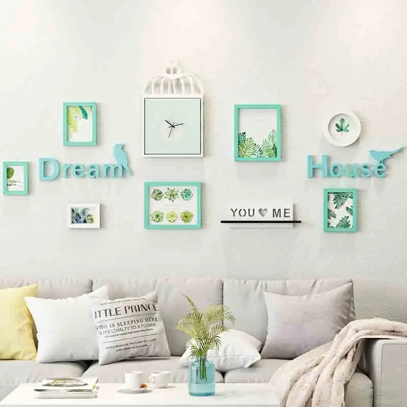 Nordic Clock Photo Wall Decorative Painting Creative Combination Living Room Sofa Background Frame RackPhotoWall | Дом и сад