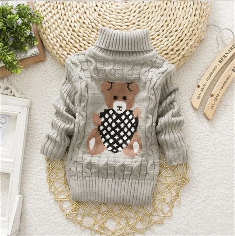 Для малышей, для мальчиков, bibicola осень-зима свитера пуловеры с высоким, плотно облегающим шею воротником Носки с рисунком медведя из мультика мягкие для маленьких мальчиков Теплый свитер, модная одежда