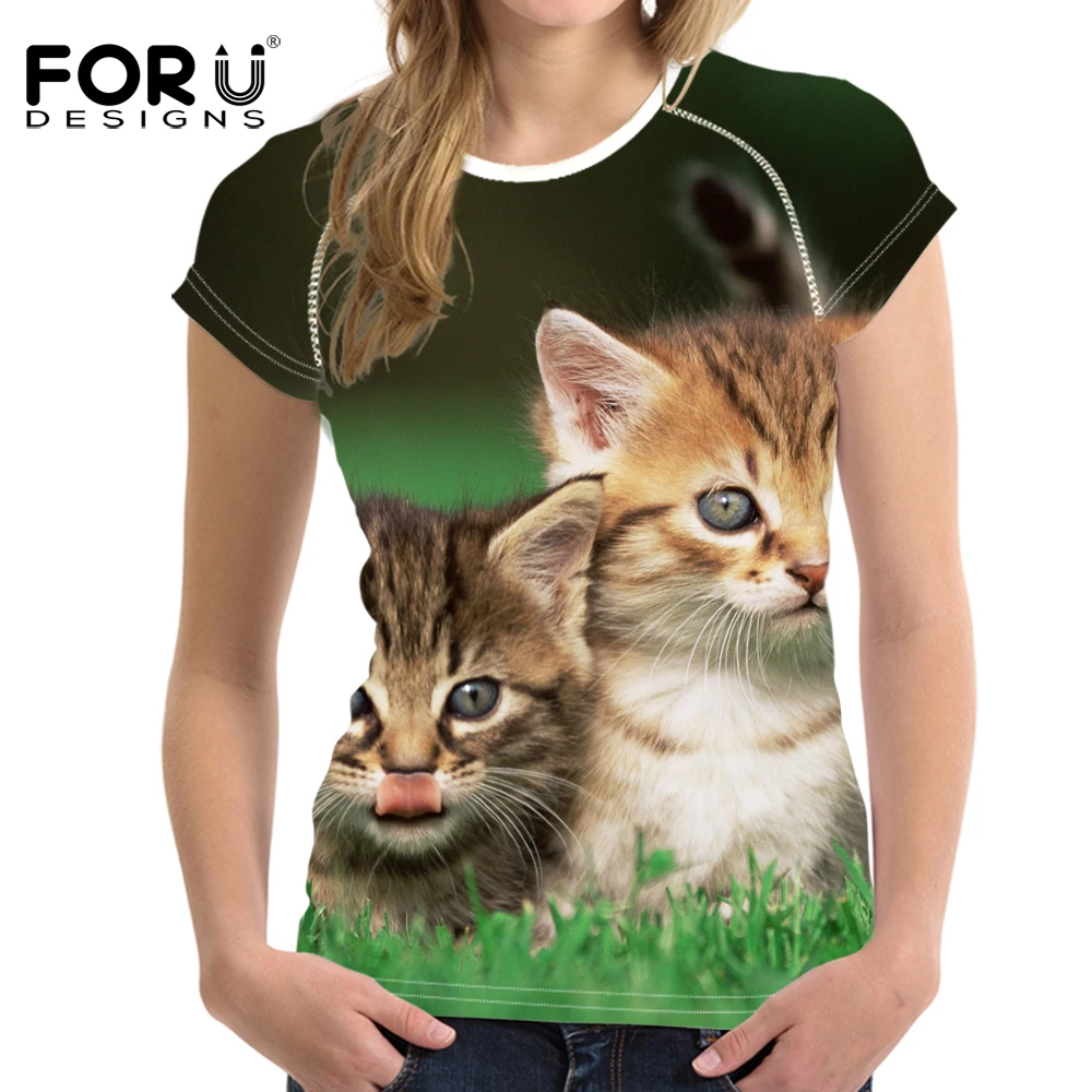 FORUDESIGNS/футболка с животными футболка котом женская летняя Короткая Повседневная