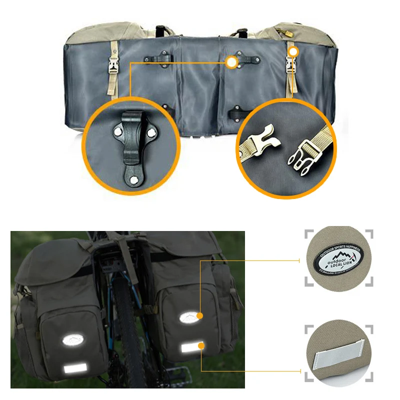 Online Bicycle Bag Mountain Road Saddle Cycling Bags MTB Rear Double Side Rack Tail Seat Pannier Pack Bike Accessories Rain Cover XA37D