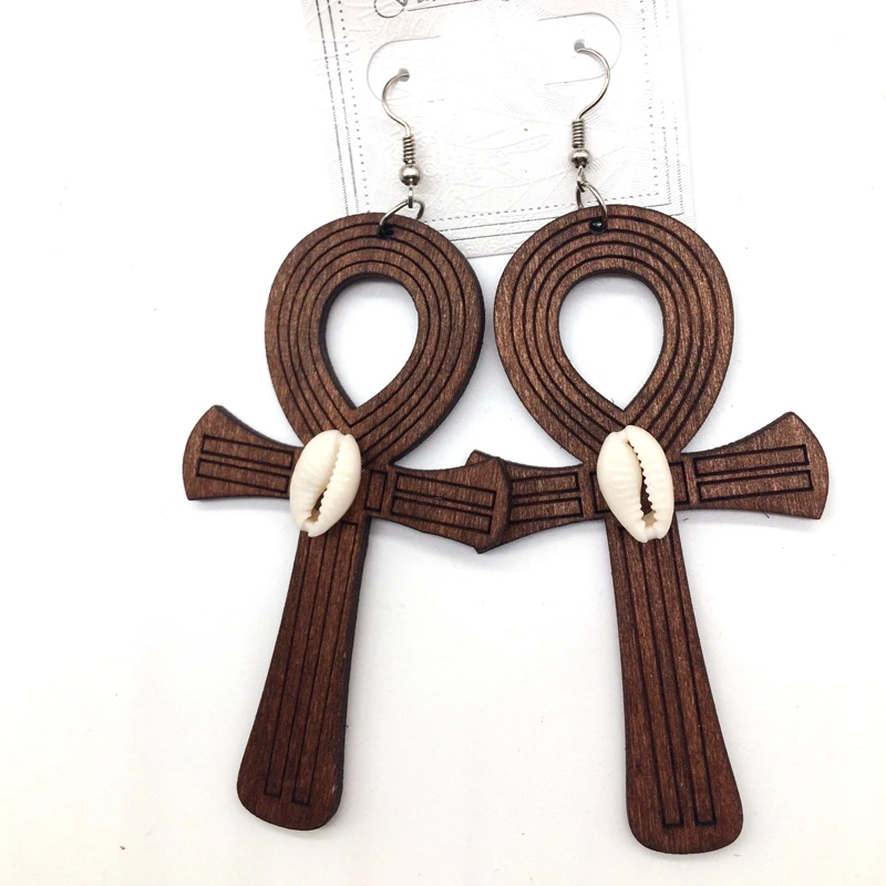 Ankh Wooden Earrings