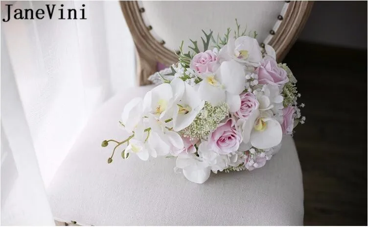 JaneVini 2019 водопад Розовые Свадебные цветы Свадебные букеты Искусственные белые орхидеи кружева букет подружки невесты De Mariage