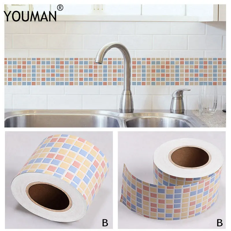 Papel de Parede Parede do Banheiro Mosaico de Azulejos Papel de Parede de Vinil 6 m Auto Adhsive Impermeável Pvc Contornando Fronteira Decoração da Casa da Adesivos Diy de Vinil