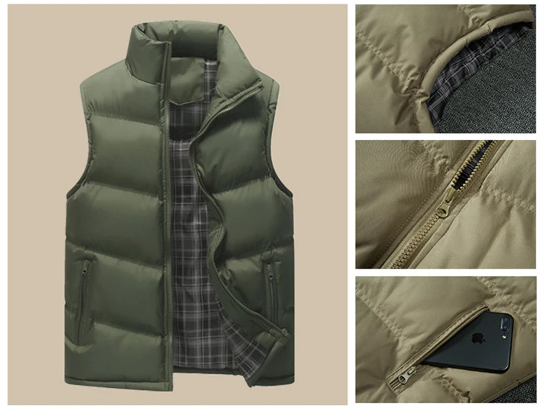 YIHUAHOO Casual Vest Men Cotton Padded Slim Sleeveless Winter Jacket Men Thick Warm Parka Vest Coat Male Waistcoat Men QCC-0627