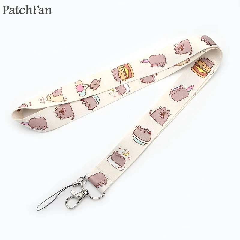 

A0251 Patchfan Cartoon animal cat Key lanyard Strap Neck for keys ID Card Phone USB badge holder DIY Hang Rope webbing