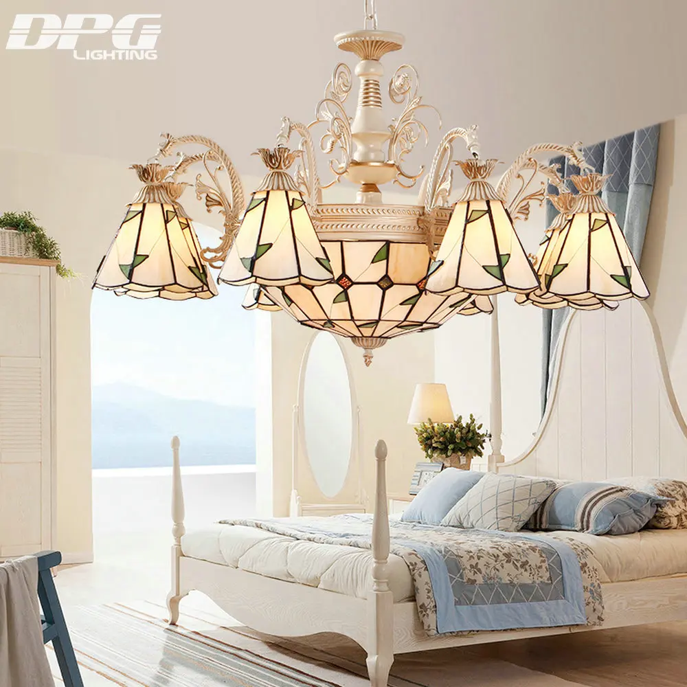 

Gold Color Stained Glass Flush Mount Tiffany Lamp Chandeliers lighting led lights with E27 110v 220v for home