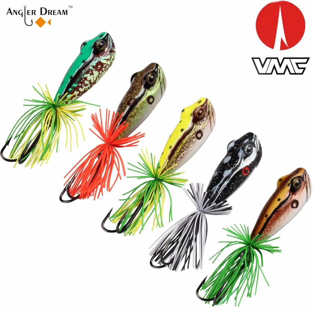 

Angler Dream 2PC/LOT Artificial Fishing Bait Top Water Floating Fishing Lure VMC 3/0 Double Hook Pike Bait 58MM 11.5G Frog Lures