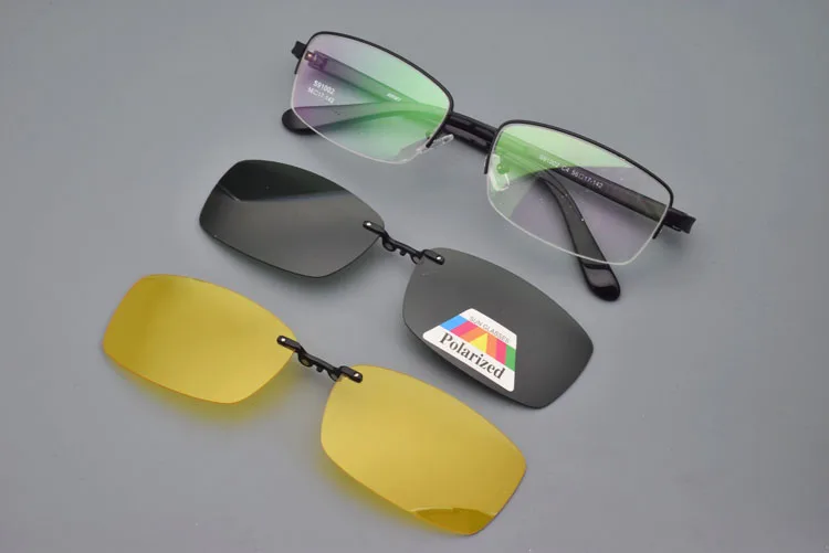 Полуоправа, очки для мужчин, серебро, с магнитным зажимом, очки для близорукости, поляризационные солнцезащитные очки, Uv 400, очки для ночного видения, для вождения