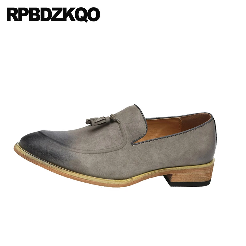 Punta Zapatos Retro Hombres Casuales Estilo Cepillo 2018 brown Mocasines En Slip De azul Negro Primavera Pie Del Gamuza gris Cuero Azul Dedo Borla Oxford Británico Los dRqpOxPwT