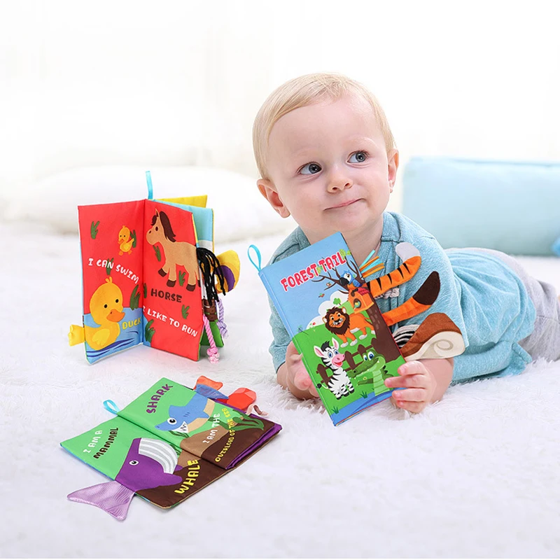 

Baby Infant Toys Baby Cloth Book Early Learning Educational Toys with Animals Tails English Story Soft Cloth Development Books