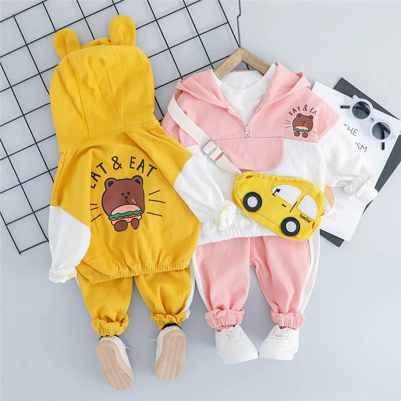 HYLKIDHUOSE/; комплекты одежды для маленьких мальчиков и девочек; комплекты одежды для малышей; футболка с капюшоном и рисунком медведя; брюки; Детский костюм