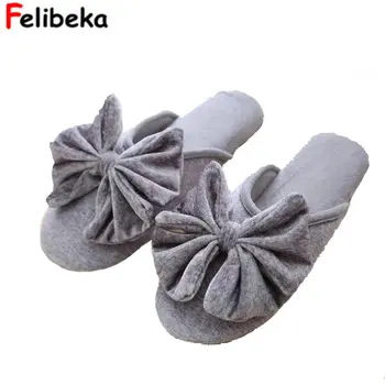 

Spring/Autumn Cartoon Bow Black/gray/pink slippers Indoor at home shoes for ladies