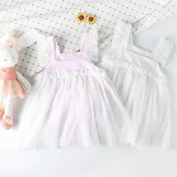 

Infant Toddler Lace Mesh Tutu Rompers Candy Pink And White Color Cute Baby Girl Toddler Clothes Wholesale