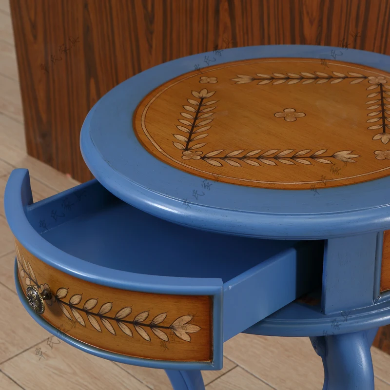 American country tea table small round table living room solid wood edge several European sofa side coffee table
