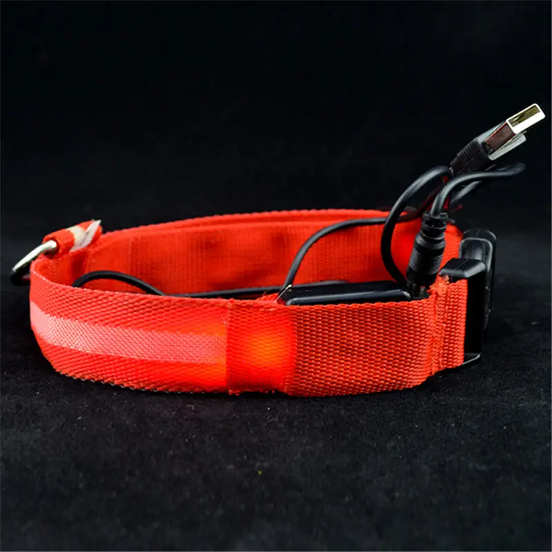 Безопасность регулируемые домашние собаки светодиодный мерцающий ночник нейлоновый ошейник usb зарядка s-xl - Цвет: Красный