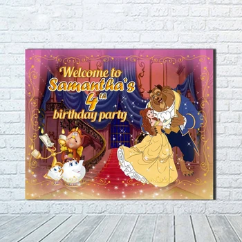 

custom beauty and beast happy birthday baby child photo background photography backdrops quality vinyl