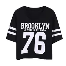 2017 Summer New Fashion Crop Top T-Shirt Women BROOKLYN 76 Printed Printing T Shirt Women Cropped Tops O-Neck Tee Shirt Femme