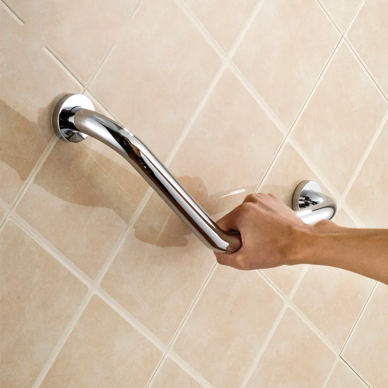 18 Inch Brass Hand Rail Angled Bathroom Safety Bathtub Grab Bar Rail Handgrip Chrome Brass Wall