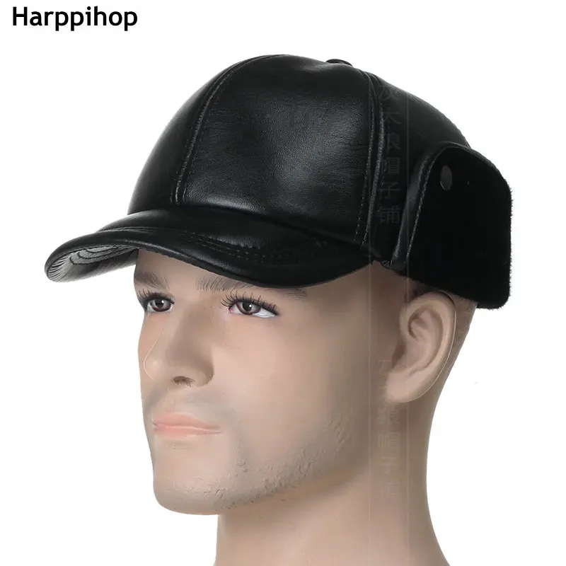 Harppihop, меховая мужская шапка, зимняя теплая Кепка, натуральная кожа, для пожилых людей, шапка из меха норки